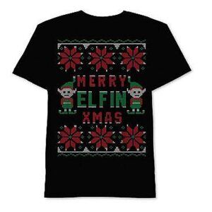 NWT Jem Men's Funny Merry Elfin' Ugly Christmas Graphic-Print T-Shirt, Black